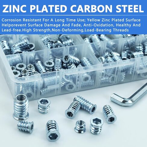 170PCS Threaded Inserts Nuts, Wood Inserts Assortment Kit, Steel Threaded Inserts for Wood Furniture Screw-1/4"-20, 5/16"-18, 3/8"-16 Threaded Inserts Kit with 3PCS Hex Wrench in Saudi Arabia