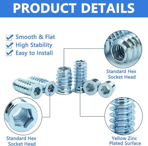 170PCS Threaded Inserts Nuts, Wood Inserts Assortment Kit, Steel Threaded Inserts for Wood Furniture Screw-1/4"-20, 5/16"-18, 3/8"-16 Threaded Inserts Kit with 3PCS Hex Wrench in Saudi Arabia