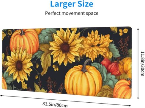 Fall Pumpkin Sunflower Mouse Pad 31.5x11.8 XL Autumn Leaf Floral Watercolor Extended Mousepad Large Keyboard Mouse Mat Desk Pad with Non-Slip Rubber Base Stitched Edges for Home Office Game in Kuwait
