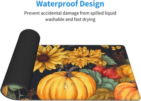 Fall Pumpkin Sunflower Mouse Pad 31.5x11.8 XL Autumn Leaf Floral Watercolor Extended Mousepad Large Keyboard Mouse Mat Desk Pad with Non-Slip Rubber Base Stitched Edges for Home Office Game in Kuwait