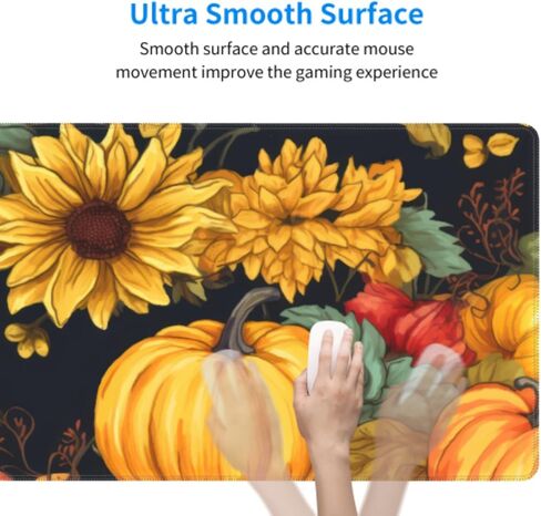 Fall Pumpkin Sunflower Mouse Pad 31.5x11.8 XL Autumn Leaf Floral Watercolor Extended Mousepad Large Keyboard Mouse Mat Desk Pad with Non-Slip Rubber Base Stitched Edges for Home Office Game in Kuwait