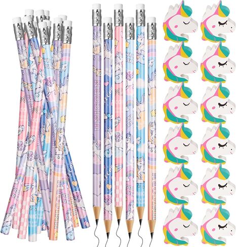 Unicorn Party Favors Unicorns Pencils and Erasers 72Pcs Cartoon Wooden Pencils Erasers and for Birthday Party Favors Reward School Supplies Parties Bag Fillers (Unicorn) in Kuwait