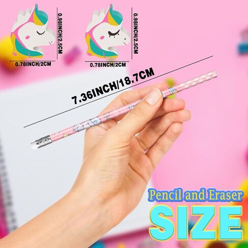 Unicorn Party Favors Unicorns Pencils and Erasers 72Pcs Cartoon Wooden Pencils Erasers and for Birthday Party Favors Reward School Supplies Parties Bag Fillers (Unicorn) in Kuwait