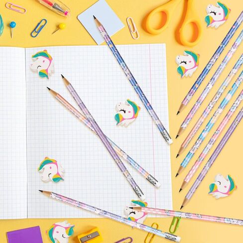 Unicorn Party Favors Unicorns Pencils and Erasers 72Pcs Cartoon Wooden Pencils Erasers and for Birthday Party Favors Reward School Supplies Parties Bag Fillers (Unicorn) in Kuwait