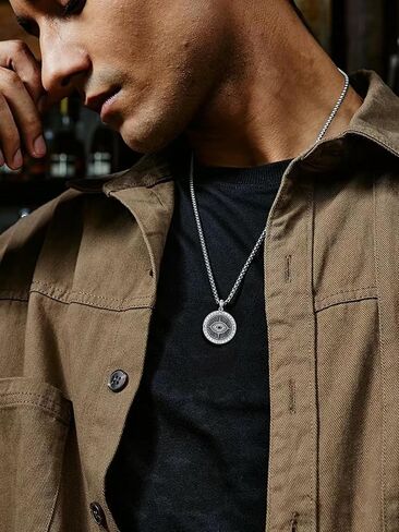 Dog Tag Compass Necklace for Men Women 925 Sterling Silver Dog Tag Pendant Necklace Compass Necklace with 22"+2" Chain Fathers Day Graduation Gifts Birthday Gifts Anniversary Christmas Gifts in Saudi Arabia