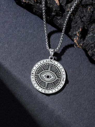 Dog Tag Compass Necklace for Men Women 925 Sterling Silver Dog Tag Pendant Necklace Compass Necklace with 22"+2" Chain Fathers Day Graduation Gifts Birthday Gifts Anniversary Christmas Gifts in Saudi Arabia