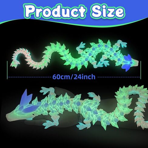 3D Printed Dragon- 24 inch Large Articulated Dragon, Glow Rainbow in Kuwait