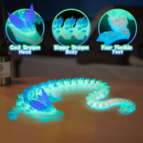 3D Printed Dragon- 24 inch Large Articulated Dragon, Glow Rainbow in Kuwait
