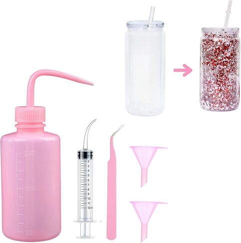 5 PCS Snow Globe Supplies for Glitter Snow Globe ، Diy Glass Coups Kit ، يحتوي على زجاجة مضغوط بلاستيكية ملقطات قمع صغيرة محقنة. (لون القرنفل) in Kuwait