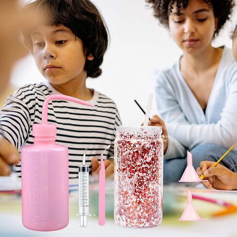 5 PCS Snow Globe Supplies for Glitter Snow Globe ، Diy Glass Coups Kit ، يحتوي على زجاجة مضغوط بلاستيكية ملقطات قمع صغيرة محقنة. (لون القرنفل) in Kuwait