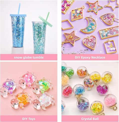 5 PCS Snow Globe Supplies for Glitter Snow Globe ، Diy Glass Coups Kit ، يحتوي على زجاجة مضغوط بلاستيكية ملقطات قمع صغيرة محقنة. (لون القرنفل) in Kuwait
