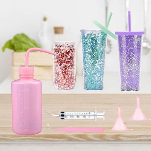 5 PCS Snow Globe Supplies for Glitter Snow Globe ، Diy Glass Coups Kit ، يحتوي على زجاجة مضغوط بلاستيكية ملقطات قمع صغيرة محقنة. (لون القرنفل) in Kuwait