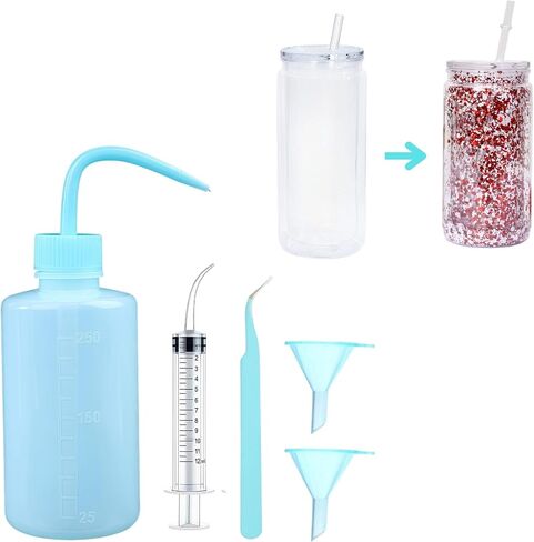 5 PCS Snow Globe Supplies for Glitter Snow Globe ، Diy Glass Coups Kit ، يحتوي على زجاجة مضغوط بلاستيكية ملقطات قمع صغيرة محقنة. (لون القرنفل) in Kuwait