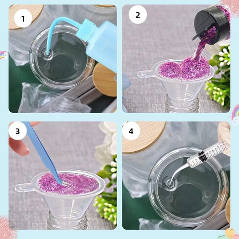 5 PCS Snow Globe Supplies for Glitter Snow Globe ، Diy Glass Coups Kit ، يحتوي على زجاجة مضغوط بلاستيكية ملقطات قمع صغيرة محقنة. (لون القرنفل) in Kuwait