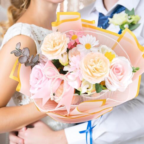 Honeydak 28 PCS أقواس اللؤلؤ الوردي لباقات الزهور مجموعة باقة الزفاف باقة الزفاف 20 ورقة ورقة مضادة للماء 3 أجهزة كمبيوتر in Kuwait