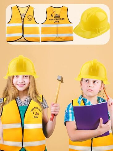 12 Pcs Kid Construction Worker Costume Include 6 Pcs Construction Vest 6 Pcs Construction Hat for Kid Cosplay in Saudi Arabia
