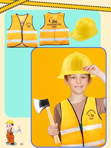 12 Pcs Kid Construction Worker Costume Include 6 Pcs Construction Vest 6 Pcs Construction Hat for Kid Cosplay in Saudi Arabia