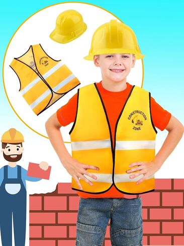 12 Pcs Kid Construction Worker Costume Include 6 Pcs Construction Vest 6 Pcs Construction Hat for Kid Cosplay in Saudi Arabia