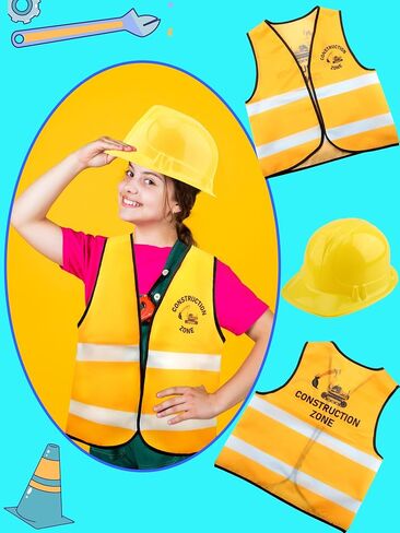 12 Pcs Kid Construction Worker Costume Include 6 Pcs Construction Vest 6 Pcs Construction Hat for Kid Cosplay in Saudi Arabia