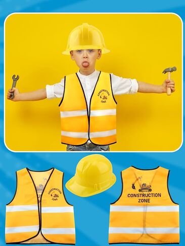 12 Pcs Kid Construction Worker Costume Include 6 Pcs Construction Vest 6 Pcs Construction Hat for Kid Cosplay in Saudi Arabia