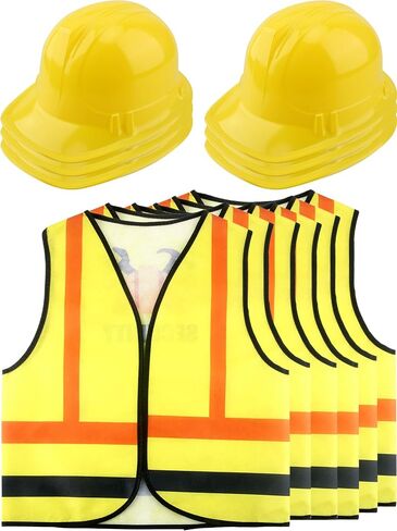 12 Pcs Kid Construction Worker Costume Include 6 Pcs Construction Vest 6 Pcs Construction Hat for Kid Cosplay in Kuwait