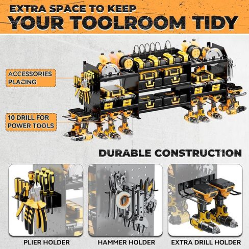 Upgrade Large Power Tool Organizer Wall Mount with Charging Station Tool Storage Rack with 6.5FT Power Strip 10 Drill Holder and Storage Rack for Garage Organization in Kuwait