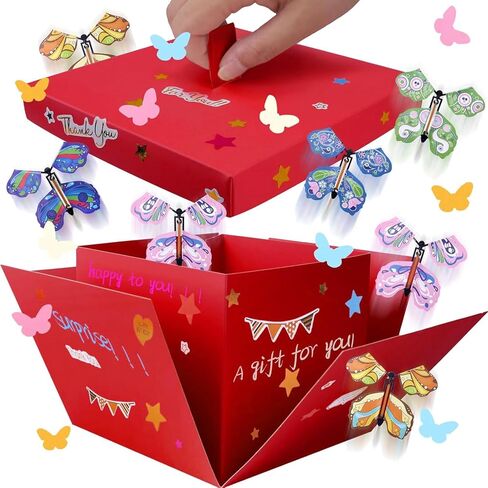 Butterfly Explosion Red Gift Box ، DIY فريد من نوعه انفجار هدايا ، صندوق هدايا مفاجأة ، صندوق انفجار الفراشة الطيران ، وأعياد الميلاد ، حفلات الزفاف ، الذكرى السنوية in Saudi Arabia