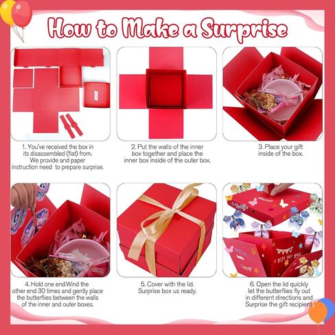 Butterfly Explosion Red Gift Box ، DIY فريد من نوعه انفجار هدايا ، صندوق هدايا مفاجأة ، صندوق انفجار الفراشة الطيران ، وأعياد الميلاد ، حفلات الزفاف ، الذكرى السنوية in Saudi Arabia
