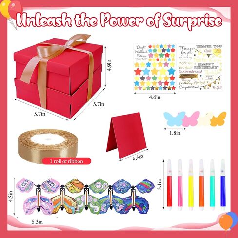 Butterfly Explosion Red Gift Box ، DIY فريد من نوعه انفجار هدايا ، صندوق هدايا مفاجأة ، صندوق انفجار الفراشة الطيران ، وأعياد الميلاد ، حفلات الزفاف ، الذكرى السنوية in Saudi Arabia
