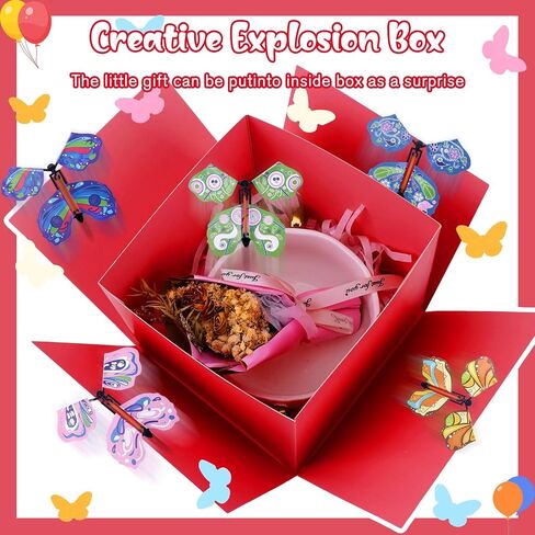 Butterfly Explosion Red Gift Box ، DIY فريد من نوعه انفجار هدايا ، صندوق هدايا مفاجأة ، صندوق انفجار الفراشة الطيران ، وأعياد الميلاد ، حفلات الزفاف ، الذكرى السنوية in Saudi Arabia