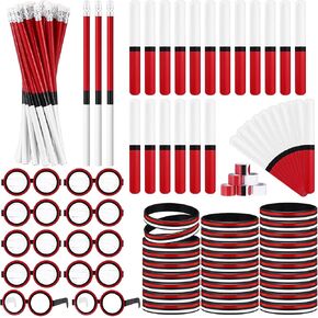 Tenceur 100 Pcs Cartoon Animation Party Supplies Back To School Gifts Including Silicone Slap Bracelets Red White Black Color Pencils with Erasers Paper Eyeglasses Rubber Wristbands Birthday Gifts