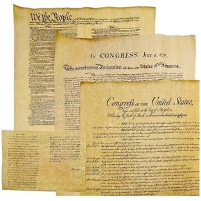 4 Antiqued Parchment Paper US Historical Documents - The Declaration of Independence, The US Constitution, The Bill of Rights, and The Gettysburg Address