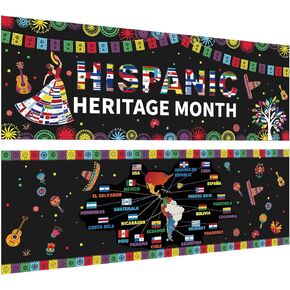 2 Pcs Hispanic Heritage Month Decorations Latin American Posters Spanish Classroom Decor for Latin American School Door Wall Board Bulletin Decor