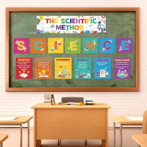 Faccito 14 Pieces Scientific Method Posters Laminated Science Theme Classroom Decorations Scientist Bulletin Board Set Wall Decor for Kids Pre School Elementary and Middle School Supplies