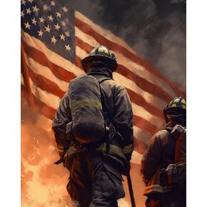 OKSGYTA Paint by Numbers Kits for Adults Firefighter Fire Truck Flag DIY Digital Oil Painting Gift Kits Pre-Printed Canvas Art Home Decoration 16x20 Inch No Frame