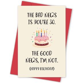 Funny 30th Birthday Card for Him Her, 30th Birthday Gift for Women Men, Happy 30 Year Old Birthday Card Gifts for Friend Family