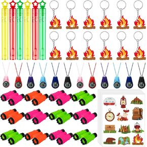 192 Pcs Happy Camper Camping Party Favors Camping Birthday Decorations with Mini Compasses Stickers Keychains Bubble Wands Binoculars for Outdoor Camper Adventure Party Supplies