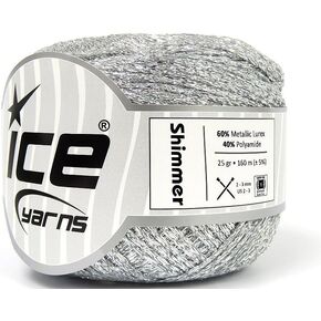 Silver Shimmer Ribbon Floss - Ice Yarns Metallic Braided Flat Ribbon 25gr 174yd