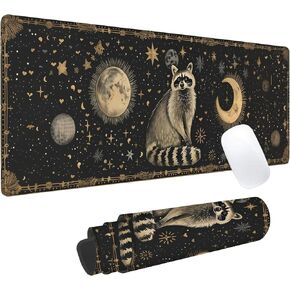 Mystical Raccoon Gaming Mouse Pad, Office Desk Mat, Anti-Slip Rubber Base Cool Aesthetic Mouse Pads for Computer Laptop Keyboard School Home Desktop Gamer Home Accessories Decor 31.5" x 11.8"