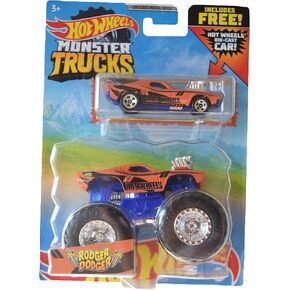 Hot Wheels Monster Trucks Rodger Dodger, [Orange] Includes Die Cast Car 1:64 Scale
