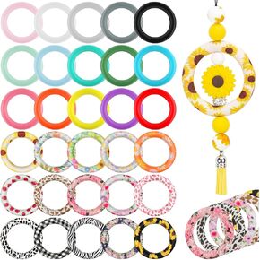 Kalolary 45PCS Silicone O Rings Beads, 65mm Sunflower Beadable Silicone Rings Spring Summer Round Silicone Loop Silicone Pendant Beads for DIY Keychain Bracelet Jewelry Making Hanging Ornaments