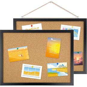 GDMINLO 2 Pack Black Cork Bulletin Board, 14.6"X 11" Cork Board, Oak Wood Finish Frame, Wall Mounted Board for Office Home and School(Pins, Eye Bolts, gaskets, Screws)