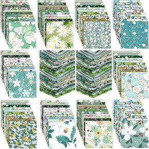 Ganeen 500 Pcs Cotton Fabric Squares 5 x 5 Quilt Precut Fabric Printed Cloth Bundles Sheets Charm Packs for Quilting for DIY Sewing Scrapbooking Patchworks Crafts(Green Floral)