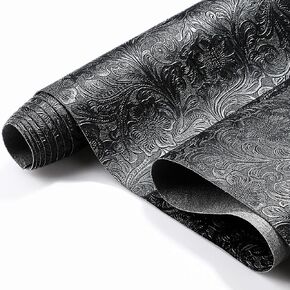 73'' x 55'' Tooled Faux Leather Sheets Vintage Floral Embossed Faux Leather Fabric Individual 2 Yard Cut Upholstery Flower Textured Synthetic Leather Material for DIY Crafts Making Sewing