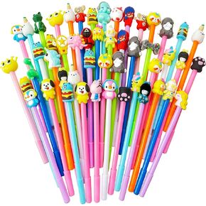 50 Pcs Cute Cartoon Pens for Kids, Random Novelty Kawaii Gel Black Ink Pens Bulk, Back to School Assorted Cool Writing Pen for Student Gift, School Office Home Supplies Present