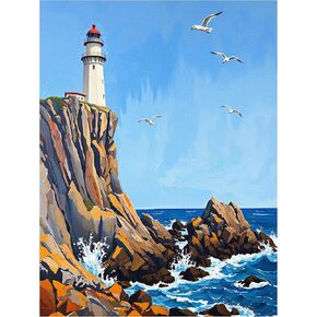 SUMGAR Paint by Numbers Kit for Adults Beginner On Canvas Blue Ocean Lighthouse Seagulls Easy Paint by Numbers 16x20 inch Without Frame Acrylic Oil Painting Drawing Craft Set Gift for Beginner