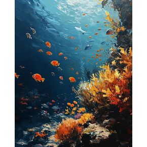 OKSGYTA Paint by Number, Coral Reef with Tropical Fish, Adult Crafts Adults Paint-by-Number Kits, Room Decor Gift for Birthday Festival (16x20 inch, No Frame), Lively