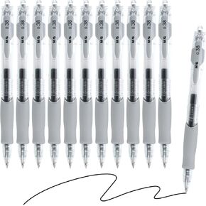 M&G Gel Pen Medium Point 0.38mm, 12 Pack Quick Dry Smooth Retractable Black Gel Ink Rollerball Pen for Home Office Writing Note Taking Journaling Business, Style 3