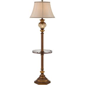 kathy ireland Hyde Park Rustic Vintage Floor Lamp with Nightlight Glass Tray 65" Tall Bronze Gold Metal Pearl White Frosted Glass Fabric Bell Shade for Living Room Reading House Bedroom Home