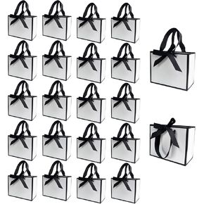 TKSBAG 50 Pack Black and White Gift Bags with Handles, 6.49×5.12×3.15 Inches, Small Thank You Gift Bags for Party Favors, Wedding, Birthday, Baby Shower, Mother's Day, Party Favor
